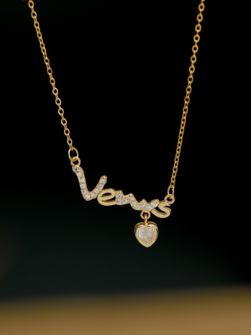 16K gold electrophoresis [necklace] Brass Cubic Zirconia Heart Dainty Necklace
